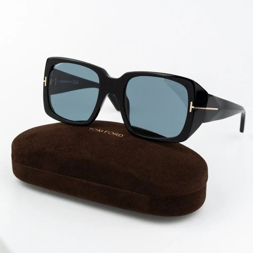 Tom Ford Men Sunglasses Ryder-02 Shiny Black Blue Rectangle FT1035 01V BRAND NEW